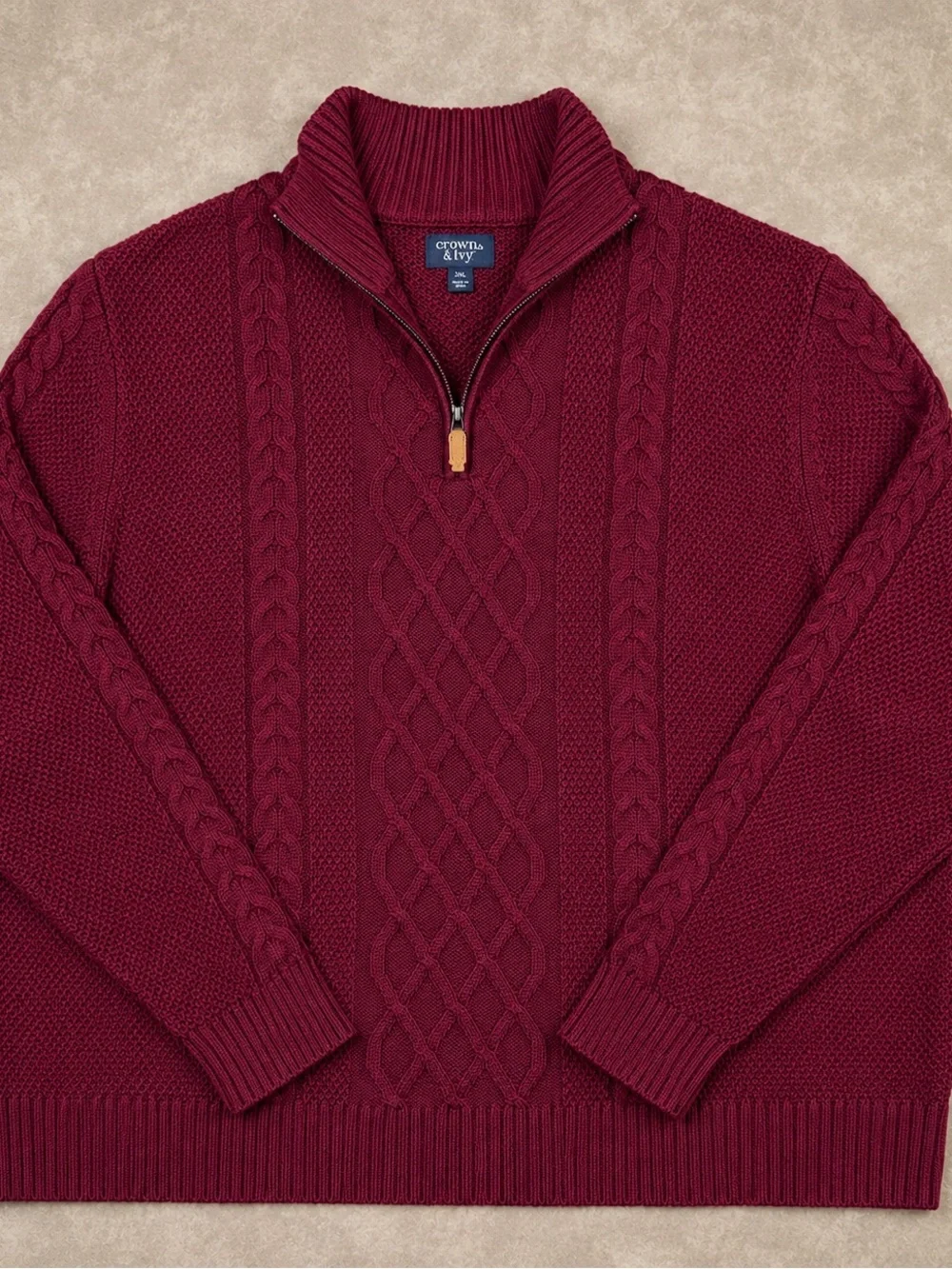Crown & Ivy 3XL Burgundy Cable Knit 1/4 Zip Sweater